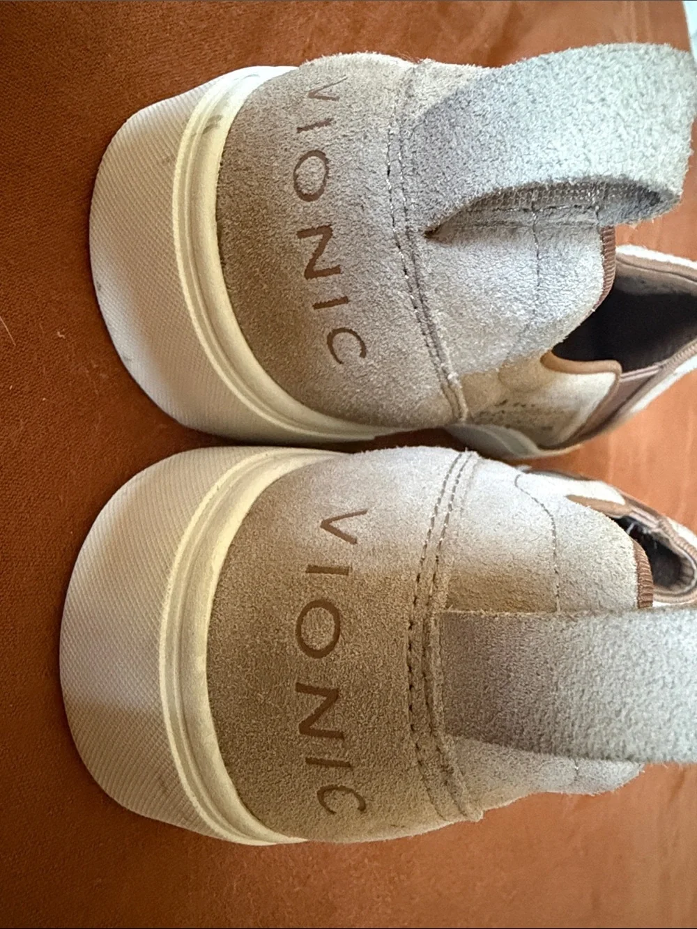 Vionic Women's Slip-On Perforated Suede Sneakers in Beige